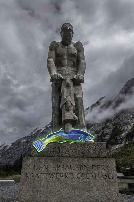 Monument on the Grimsel Pass of a worker at the Oberhasli hydroelectric power station